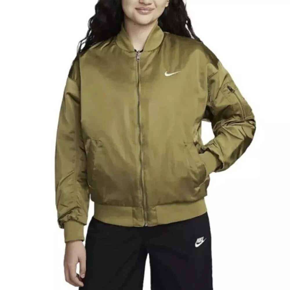 NEW Nike Air Sportswear Green Reversible Varsity Bomber Jacket Women's Size L